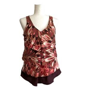 NY&C Blouse Top Retro Print Sleeveless V-Neck Tiered Layered Summer Small NEW